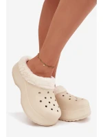 Pěnové dámské pantofle s kožešinou béžové model 21772602 - Boto