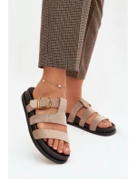 Dámské pantofle s pásky a zlatým přezkou béžové model 21919132 - Boto