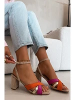 Dámské sandály na podpatku s pásky Eko semiš Béžové model 21937467 - Boto