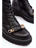Dámské kožené pracovní kotníkové boty s ozdobou, černá S.Barski