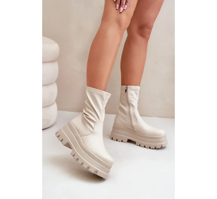 Kotníkové boty na masivní platformě světle béžové Florinara Kotníkové boty na masivní platformě světle béžové Florinara