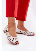 Dámské perforované baleríny s otevřenou špičkou Calgis – stříbrné