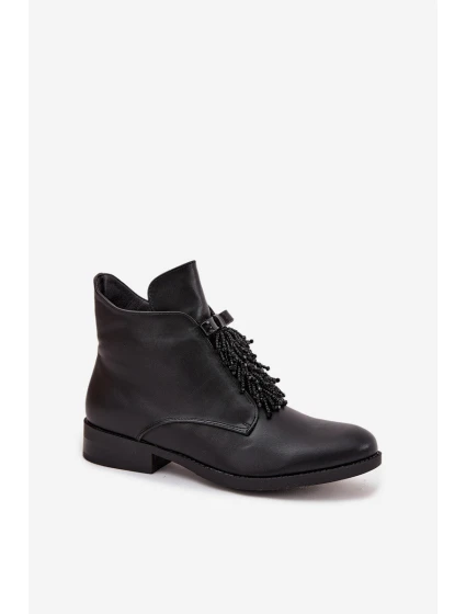 Dámské zateplené botky S.Barski – černé, na plochém podpatku Dámské zateplené botky S.Barski – černé, na plochém podpatku