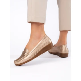 Komfortní dámské zlaté  mokasíny bez podpatku