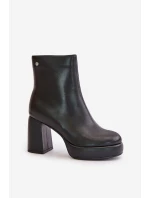 Boty na podpatku z přírodní kůže Černé GOE OO2N4166-W2