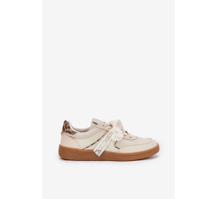 Nízké Dámské Tenisky S Krajkou Leopardí Béžové Zielle