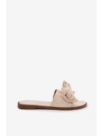 Dámské pantofle na ploché s mašlí Béžové model 21937411 - Boto