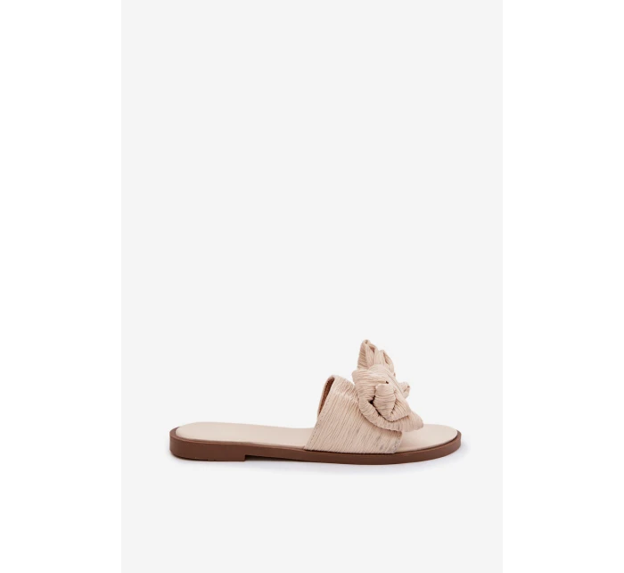 Dámské pantofle na ploché s mašlí Béžové model 21937411 - Boto