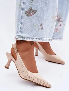 Textilní Sandály Na Podpatku Béžové model 22122551 - Boto