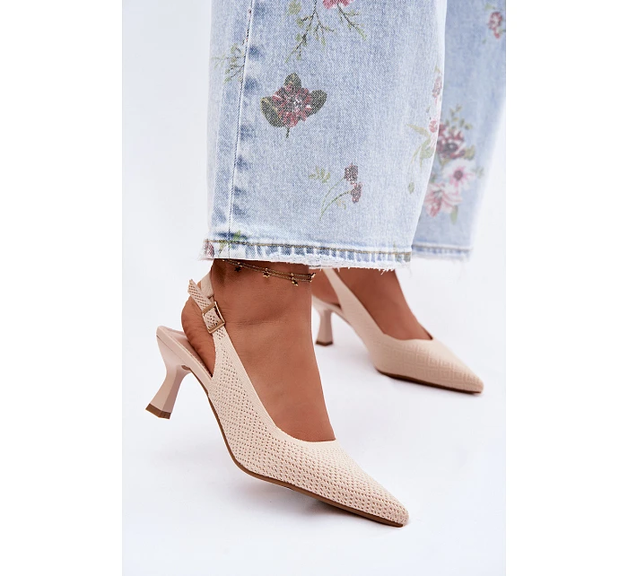 Textilní Sandály Na Podpatku Béžové model 22122551 - Boto