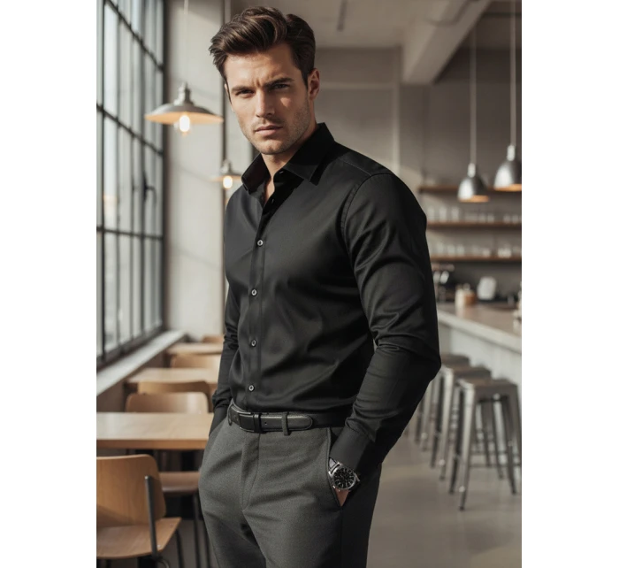 Pánská elegantní hladká černá košile SLIM FIT FashionStreet DX2599