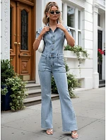 Kombinezon damski z krótkim rękawem niebieski model 22215991 - FashionStreet Kombinezon damski z krótkim rękawem niebieski model 22215991 - FashionStreet