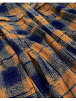 Hnědo-tmavě modrý dámský károvaný košilový kabát (8424)