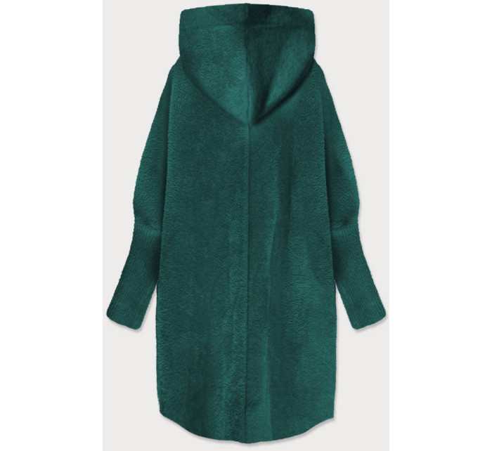 Dlouhý zelený vlněný přehoz přes oblečení typu "alpaka" s kapucí (908)