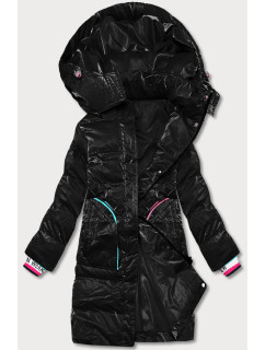 Černá dámská zimní bunda s barevnými vsadkami (CAN-594)