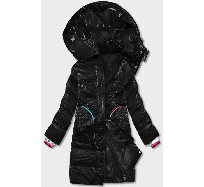 Černá dámská zimní bunda s barevnými vsadkami (CAN-594)