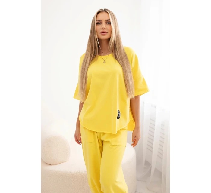 Bavlněný komplet halenka + kalhoty žlutý Bavlněný komplet halenka + kalhoty žlutý