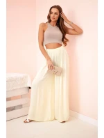 Široké dámské kalhoty s elastickým pasem žlutý