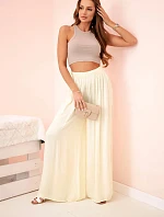 Široké dámské kalhoty z viskózy s elastickým pasem žluté