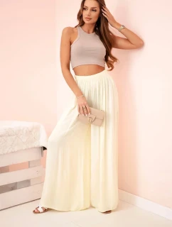 Široké dámské kalhoty s elastickým pasem žlutý