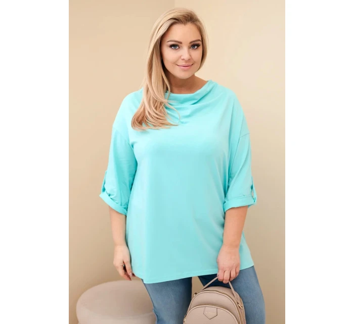 Dámská blůza Plus Size s bavlnou volného střihu s vodním výstřihem mátová
