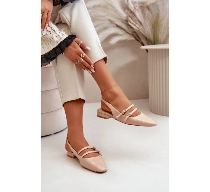Lakované Baletky S Pásky Na Nízkém Podpatku Béžové model 21670510 - Boto Lakované Baletky S Pásky Na Nízkém Podpatku Béžové model 21670510 - Boto