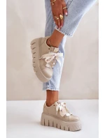 Dámské tenisky na masivní podrážce se zlatou ozdobou model 21672483 Béžové - CheBello