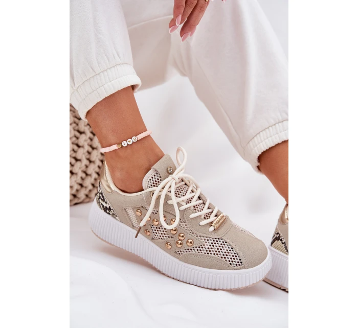 Dámské Sportovní Boty S Síťovinou A Hroty Béžové Ogalda Dámské Sportovní Boty S Síťovinou A Hroty Béžové Ogalda