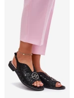 Kožené sandály na plochém podpatku s ozdobou model 21696723 černé - S.Barski