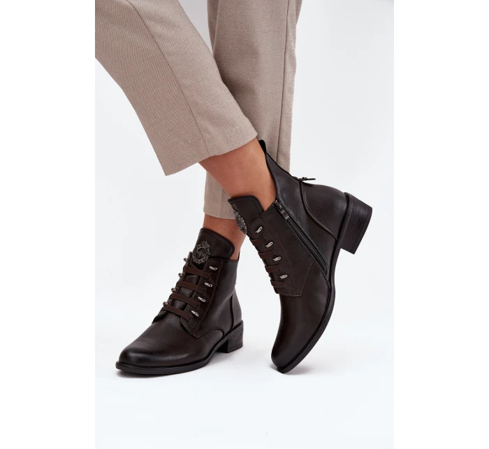 Nízké kotníkové boty s podšívkou na zip s ozdobou hnědé Nevalia Nízké kotníkové boty s podšívkou na zip s ozdobou hnědé Nevalia