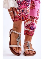 Kožené sandály s ozdobným hadem S.Barski Béžový Kožené sandály s ozdobným hadem S.Barski Béžový