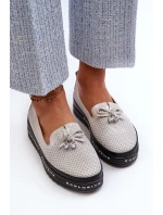 Lesklé dámské kožené mokasíny na platformě S.Barski Silver Lesklé dámské kožené mokasíny na platformě S.Barski Silver