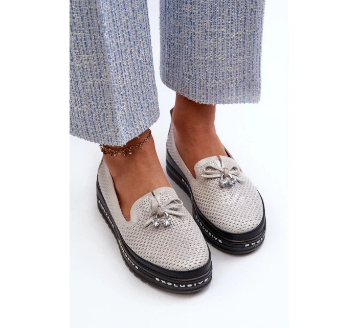 Lesklé dámské kožené mokasíny na platformě S.Barski Silver Lesklé dámské kožené mokasíny na platformě S.Barski Silver