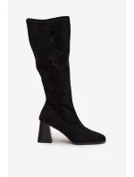 Dámské kozačky na sloupkovém podpatku s prošitím Celandine – černé Dámské kozačky na sloupkovém podpatku s prošitím Celandine – černé