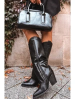 Dámské zateplené kovbojské kozačky na sloupkovém podpatku Mavine – černé Dámské zateplené kovbojské kozačky na sloupkovém podpatku Mavine – černé