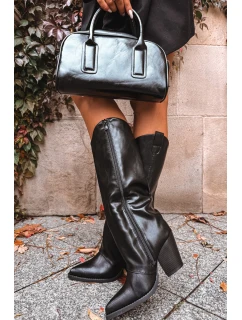 Dámské zateplené kovbojské kozačky na sloupkovém podpatku Mavine – černé