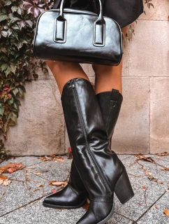 Dámské zateplené kovbojské kozačky na sloupkovém podpatku Mavine – černé