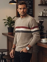 Pánský pruhovaný svetr světle hnědý FashionStreet WX2282