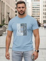Pánské modré bavlněné tričko s potiskem Revolution FashionStreet NX0143R