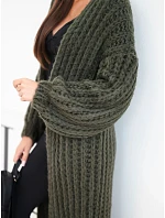 Dámský dlouhý model 22353119 kardigan bez zapínání se širokým rukávem khaki - K-Fashion Dámský dlouhý model 22353119 kardigan bez zapínání se širokým rukávem khaki - K-Fashion
