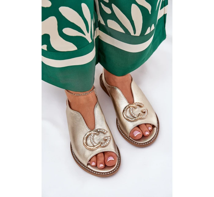 Kožené Sandály Na Plochém Podpatku S Ozdobou Laura Messi 2865 Zlaté