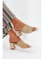 Dámské Pantofle S Pletením Na Podpatku Béžové model 21689418 - Boto Dámské Pantofle S Pletením Na Podpatku Béžové model 21689418 - Boto