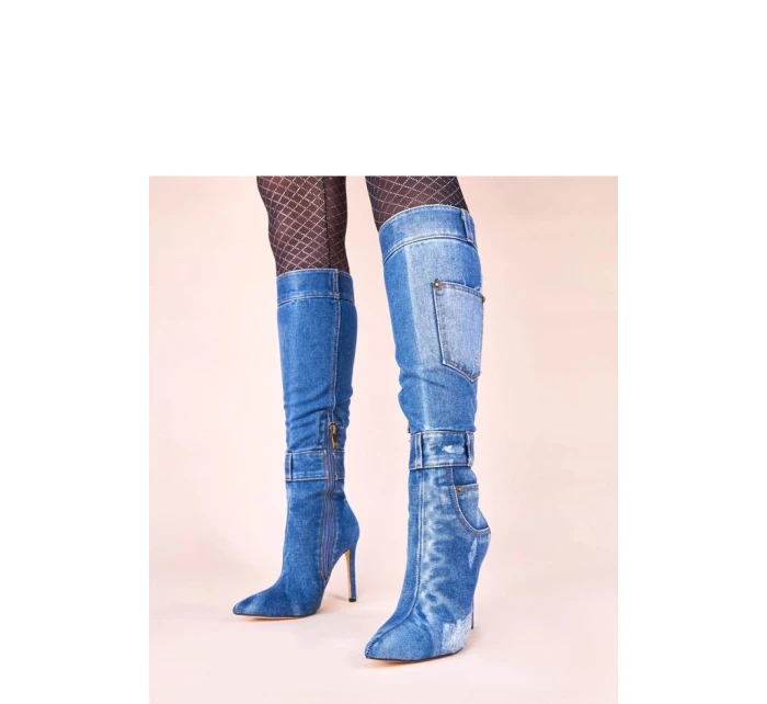 Dámské kozačky na podpatku SXX-5 Jeans modrá - Step in Style
