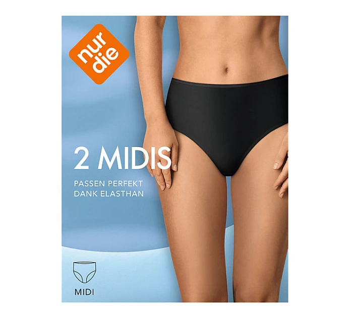 Dámské kalhotky vysokého střihu 2 ks NUR DIE COTTON MIDISLIP 2x - NUR DIE - černá