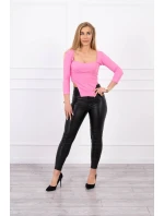 Halenka s žebrovaným výstřihem světle růžová Halenka s žebrovaným výstřihem světle růžová