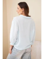 Dámská bavlněná košile s krajkou a vázáním modrá Dámská bavlněná košile s krajkou a vázáním modrá