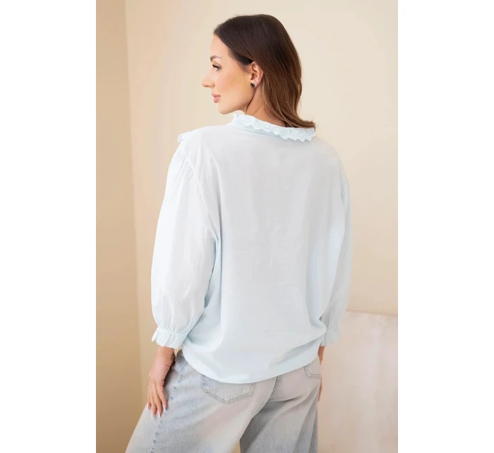 Dámská bavlněná košile s krajkou a vázáním modrá Dámská bavlněná košile s krajkou a vázáním modrá