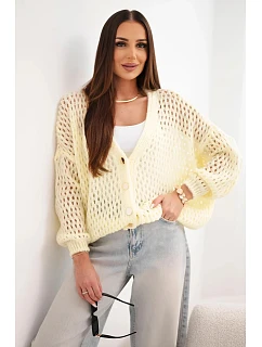 Dámský svetr oversize s knoflíky vykládaný žlutý