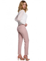 K055 Kalhoty s úzkými nohavicemi - krepová růžová
