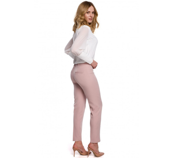 K055 Kalhoty s úzkými nohavicemi - krepová růžová